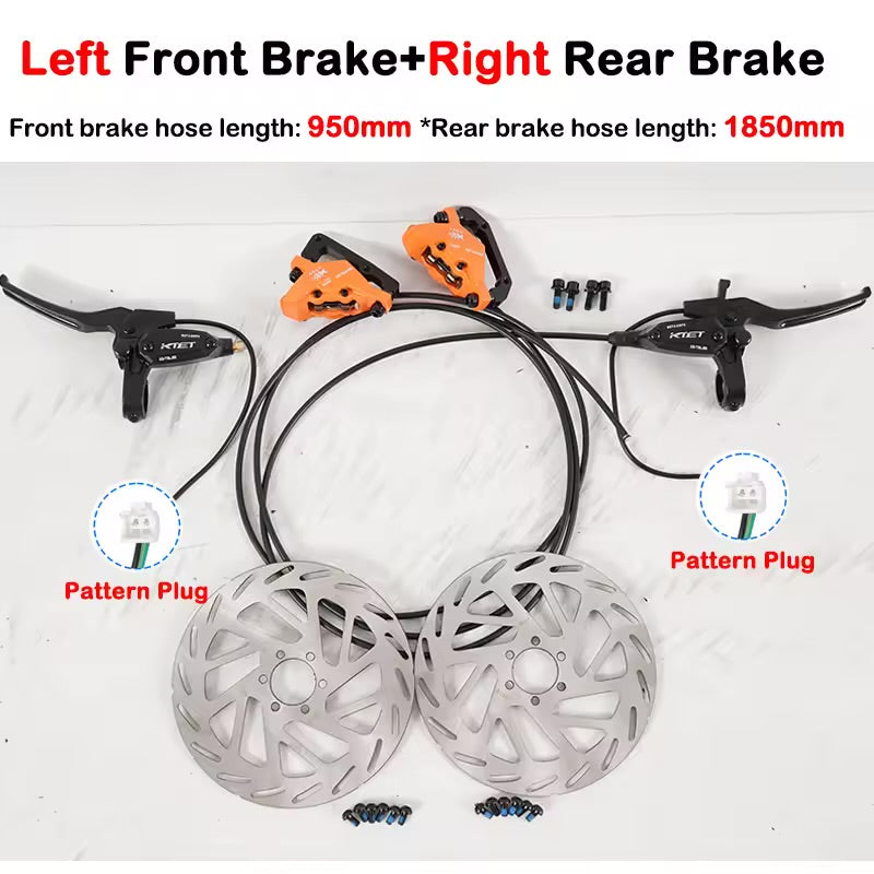 KTET-Hydraulic Disc Brake Kit for Electric Bicycle, Dual Piston, Electric Cut-Off Brake Level, Dual Disc Oil Brake