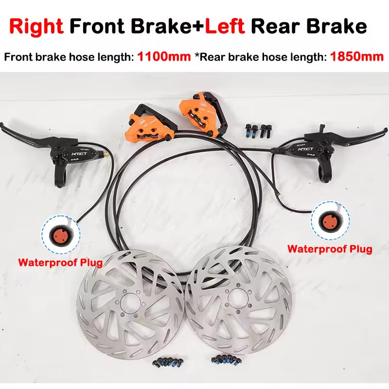 KTET-Hydraulic Disc Brake Kit for Electric Bicycle, Dual Piston, Electric Cut-Off Brake Level, Dual Disc Oil Brake