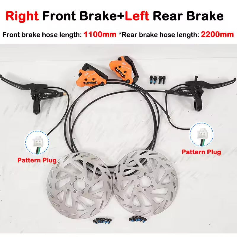 KTET-Hydraulic Disc Brake Kit for Electric Bicycle, Dual Piston, Electric Cut-Off Brake Level, Dual Disc Oil Brake