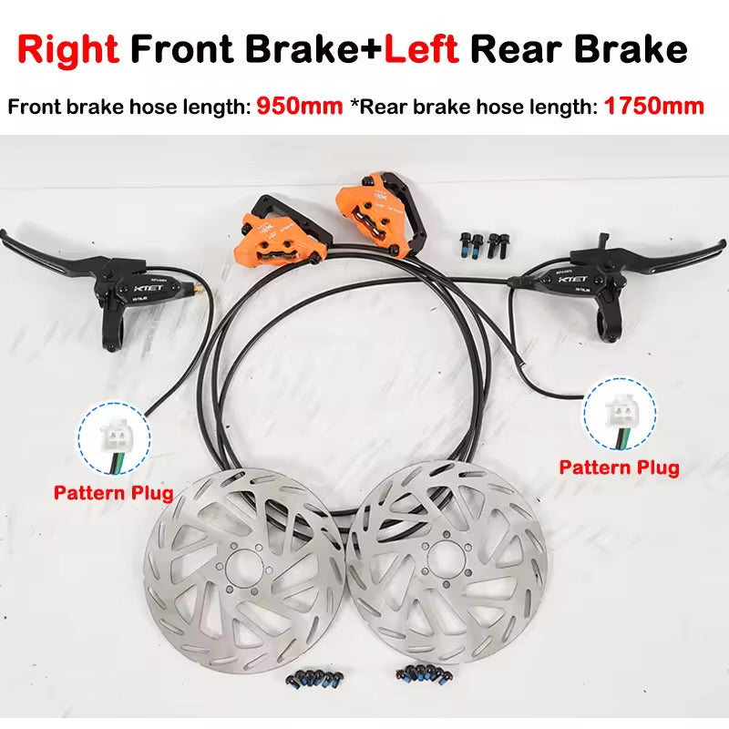 KTET-Hydraulic Disc Brake Kit for Electric Bicycle, Dual Piston, Electric Cut-Off Brake Level, Dual Disc Oil Brake