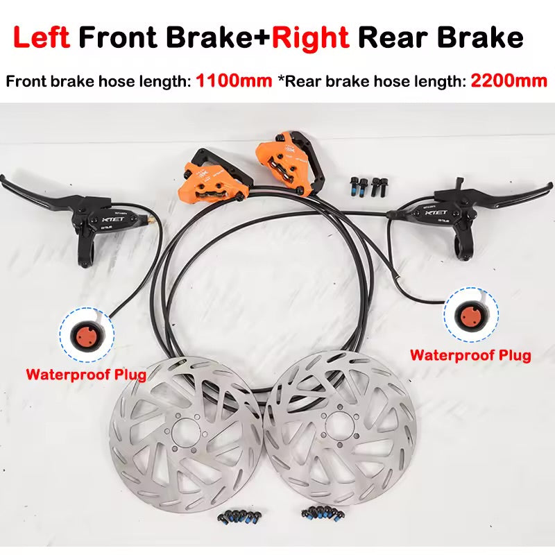 KTET-Hydraulic Disc Brake Kit for Electric Bicycle, Dual Piston, Electric Cut-Off Brake Level, Dual Disc Oil Brake