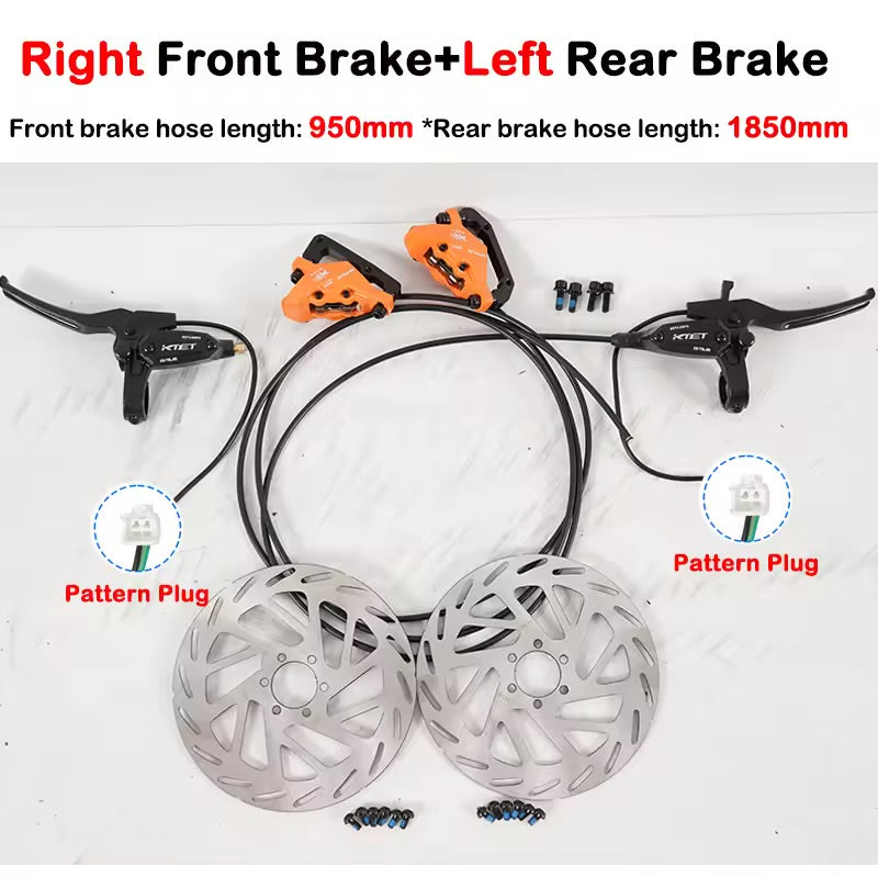 KTET-Hydraulic Disc Brake Kit for Electric Bicycle, Dual Piston, Electric Cut-Off Brake Level, Dual Disc Oil Brake